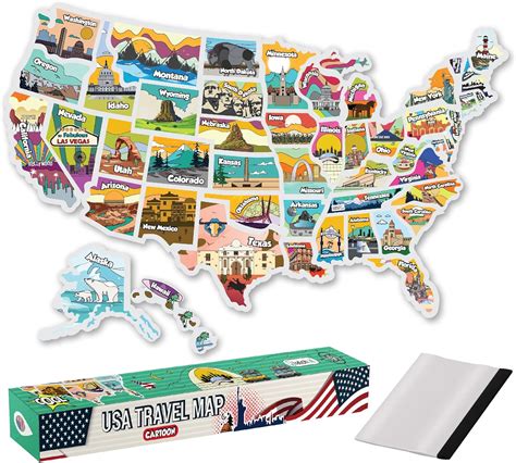 Latchit Cartoon Style Rv Map Of States Visited 21” X 15