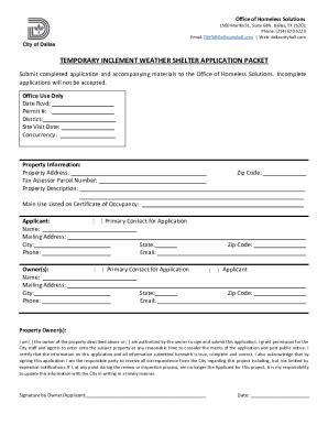 Fillable Online Temporary Inclement Weather Shelter Application Packet