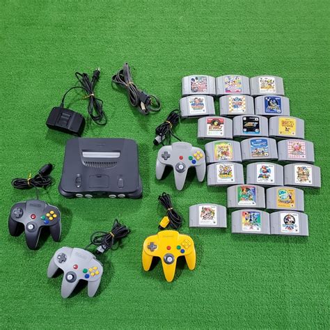 【やや傷や汚れあり】任天堂 Nintendo 64 ロクヨン 本体 コントローラ 4個 カセット ソフト 20本 まとめ売り 動作確認済み 大