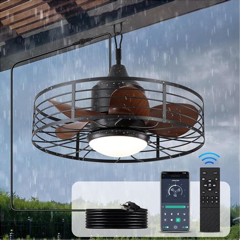BZX Outdoor Ceiling-Fans with Lights and Remote - 19" Waterproof Caged