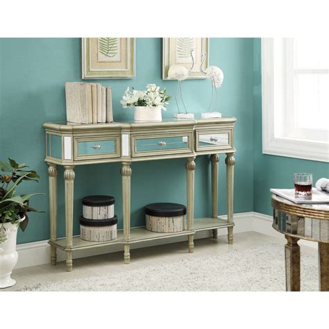 Mirrored Console Table Glass Drawers Hall Storage Gold Tone - Tables