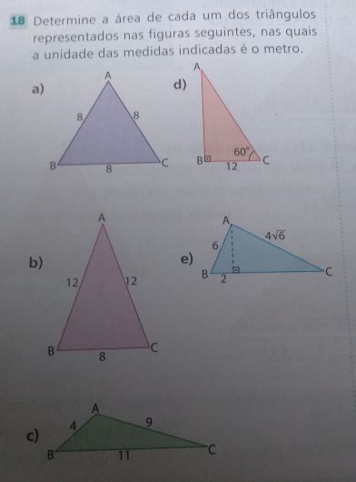 Solved 18 Determine a área de cada um dos triângulos representados nas