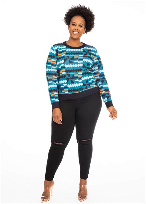 Abani Womens African Print Sweater Teal Kente Clearance Punovo