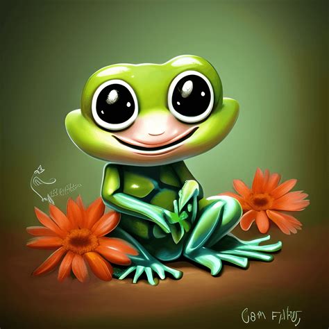 Adorable Cute Happy Baby Frog Sitting Down · Creative Fabrica