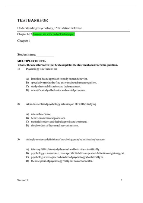 Test Bank for Understanding Psychology, 15th Edition by Robert Feldman