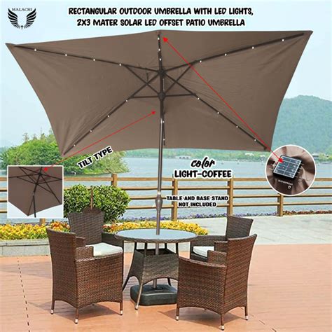 Malachi Rectangular Outdoor Umbrella with Led Lights, 2x3 meter Solar ...