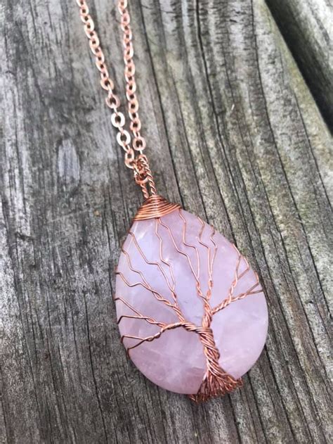 Rose Quartz Tree Of Life Tree Of Life Necklace Healing Etsy