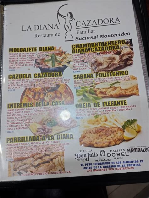 Carta del pub y bar La Diana cazadora, Ciudad del México, Av. Montevideo