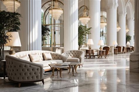 Premium Photo Luxurious Hotel Lobby With Marble Floors And Elegant