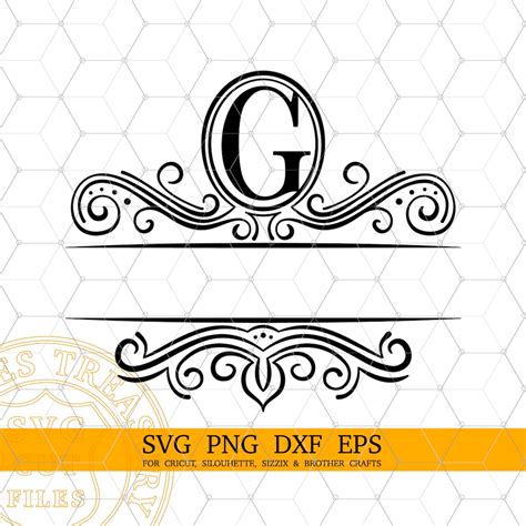 Split Letter G Monogram Svg Fancy Flourish Letter Svg Split Last Name