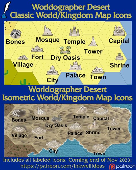 Classic And Isometric Desert Map Icons Inkwell Ideas