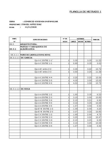 Planilla De Metrado Andrea Nataly Romero Flores Pdf Ingeniería