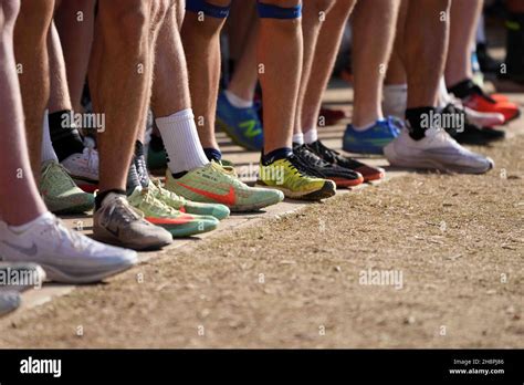 A detailed view of Nike racing flats on the starting ling of the boys ...