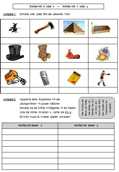 Wörter mit x oder y mit Kreuzworträtsel