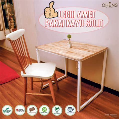 Promo MEJA TULIS KERJA KANTOR CAFE KAYU KAKI BESI LIPAT PORTABLE KUAT