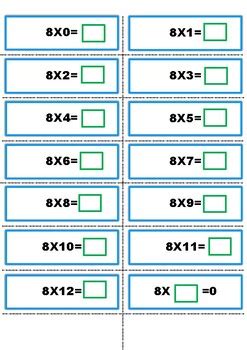 8 Times Table Flashcards by xixia chen | TPT