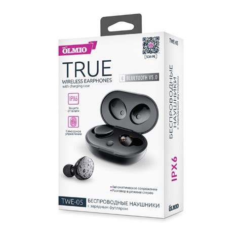 Наушники БЕСПРОВОДНЫЕ OLMIO "TWE-05" Bluetooth 5.0, True Wireless, черные