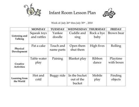 Infant Room Lesson Plan Westlake Infant Lesson Plans Daycare Lesson Plans Lesson Plans For