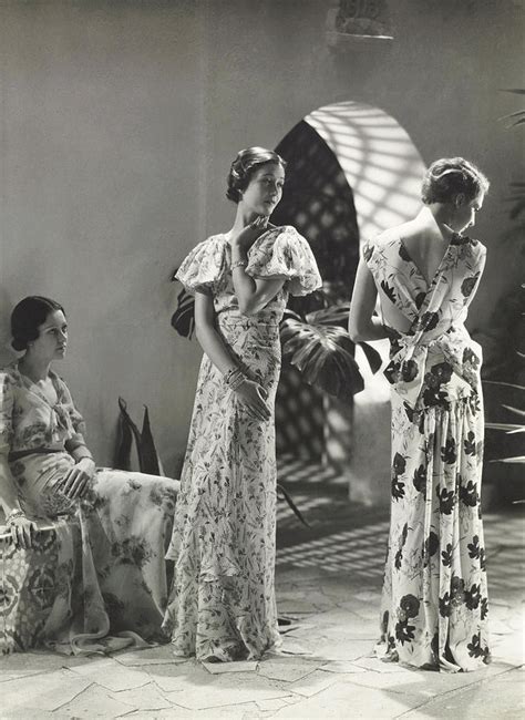 Models Wearing Floral Print Dresses By George Hoyningen Huene Floral