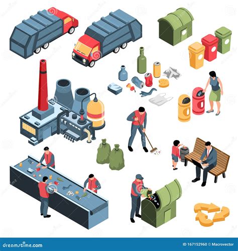 Isometric Garbage Recycling Flowchart Vector Illustration