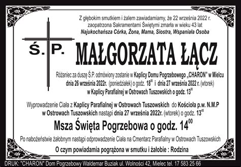 Małgorzata Łącz Dom Pogrzebowy Charon Waldemar Buziak