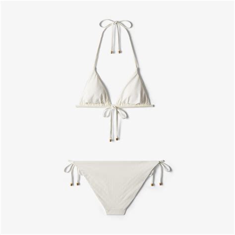 Latte JC Monogram Print Regenerated Nylon And Lycra Triangle Bikini Top ARIAH Summer