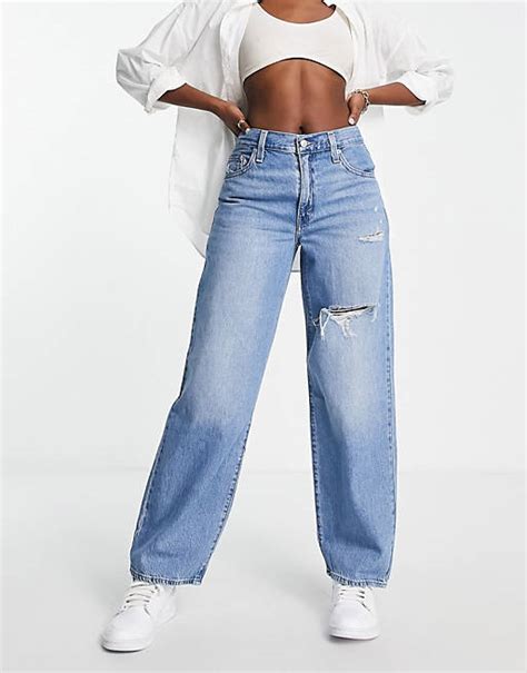 Levi S Blå Baggy Dad Jeans I Mellanljus Tvätt Asos