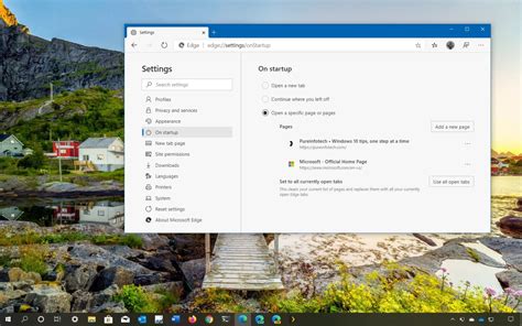 how to change edge startup page