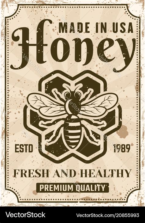 Honey Advertising Poster In Vintage Style Vector Image