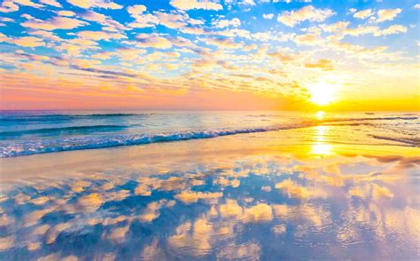 Download Horizon Reflection Cloud Sea Ocean Beach Nature Sunset Hd