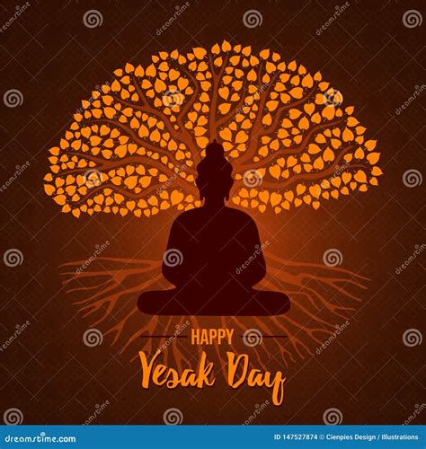 Happy Vesak Day Card Of Buddha And Bodhi Tree Stock Vector