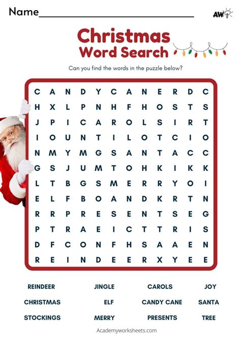 Christmas Word Search Printable Free Academy Worksheets