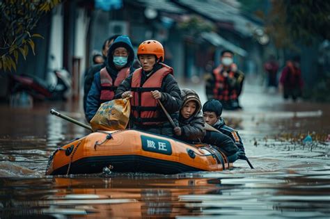 Premium Photo A Group Of People Riding On Top Of A Raft Down A