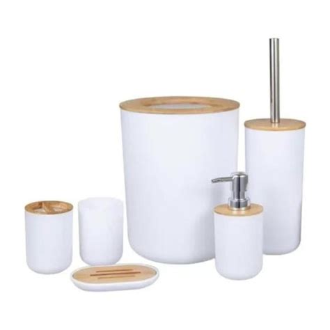 Kit Banheiro Lavabo Completo 6 Peças Bambu KIBR Acessórios para