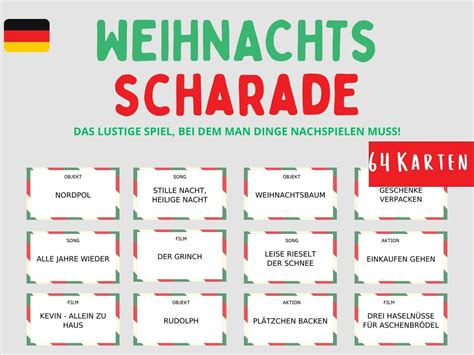 Weihnachten Scharade Spiel 64 Pantomimen Karten Familien Etsy De