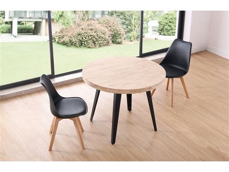 Mesa Comedor Redonda Fija Cm Roble Nordish Negro Merkamueble