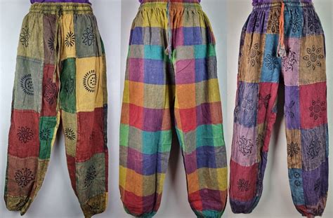 S Xl Patchwork Cotton Trousers Hippy Boho Yoga Pants Wide Festival