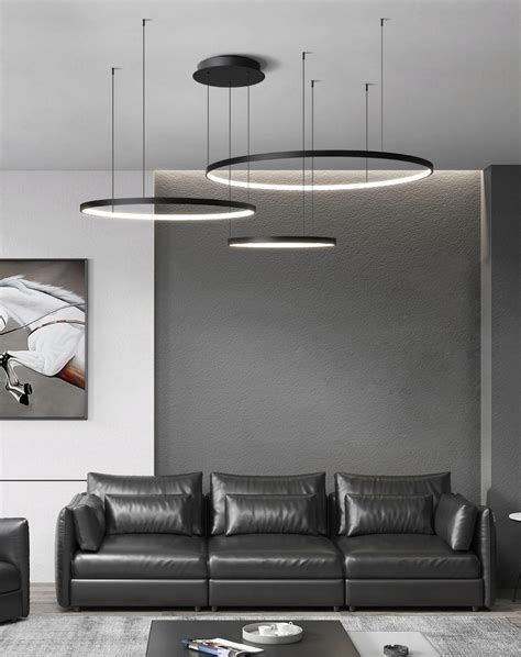 Czarna lampa wisząca Silva IV Smart Home okręgi LED ring 40 60 80cm