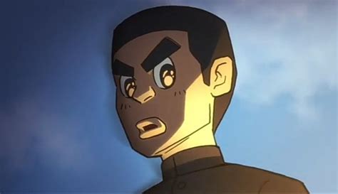 An Animated Image Of A Man With Black Hair And Blue Eyes Looking At The Sky