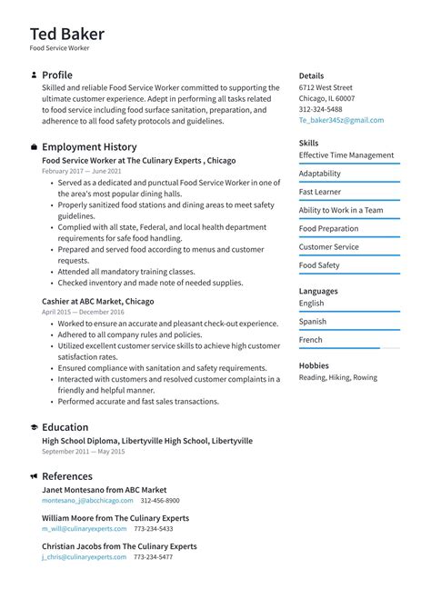 Food Service Worker Resume Examples Templates 2025 Resume Io