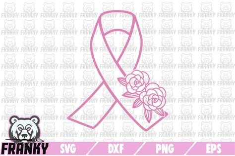 Pink Ribbon With Flowers Svg Dxf Png Eps