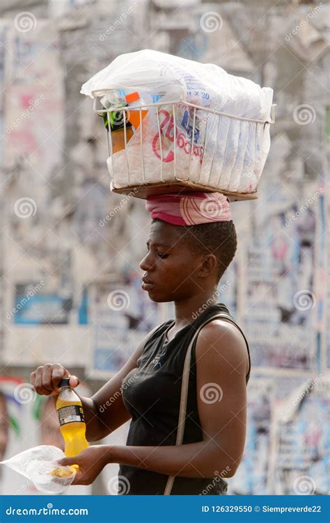 Unidentified Ghanaian Woman Carries A Basket On Her Head Peopl