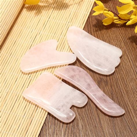 4pcs Gua Sha Scraping Plate Natural Rose Pink Quartz Stone Massage Tool Facial Body Waist