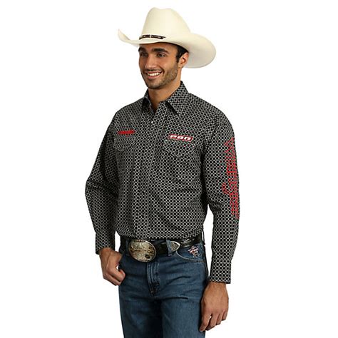 Mens Wrangler® Pbr® Logo Long Sleeve Western Snap Plaid Shirt Mens