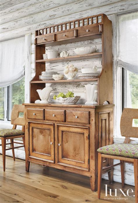 Country White Dining Room Detail with Pine Hutch - Luxe Interiors + Design