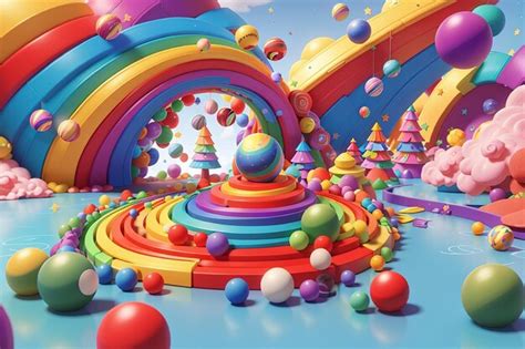 Premium Photo 3d Rendered Cartoon Rainbow Land With Star Candy Sticks