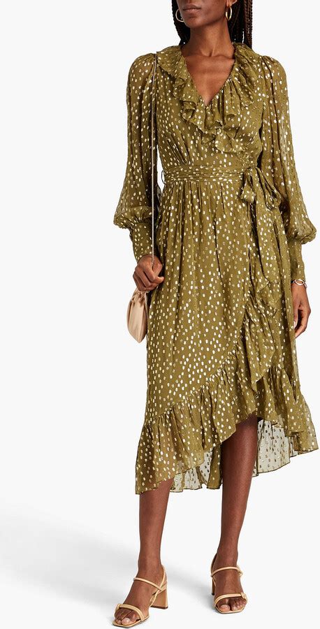 Zimmermann Metallic Fil Coupé Silk Blend Midi Wrap Dress Shopstyle