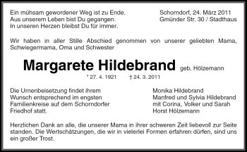 Traueranzeigen Von Margarete Hildebrand Zvw Trauer