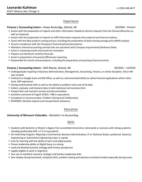 Finance Accounting Intern Resume Samples Velvet Jobs