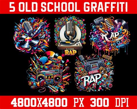 X5 Graffiti Old School Rap Music Png Bundle, Urban Sublimation Design ...